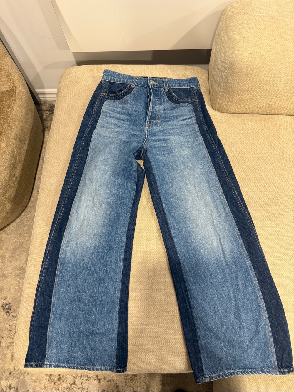 Veronica Beard Blue Denim Jeans with Gold Stitching